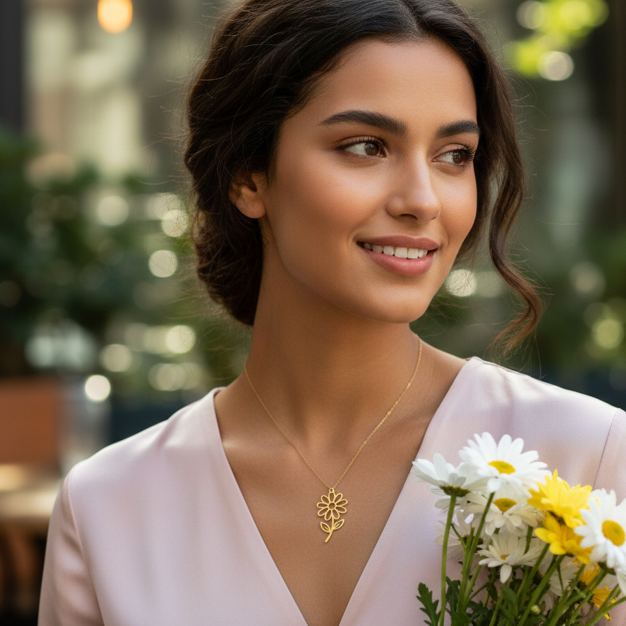 Golden Stainless Steel Flower Necklace