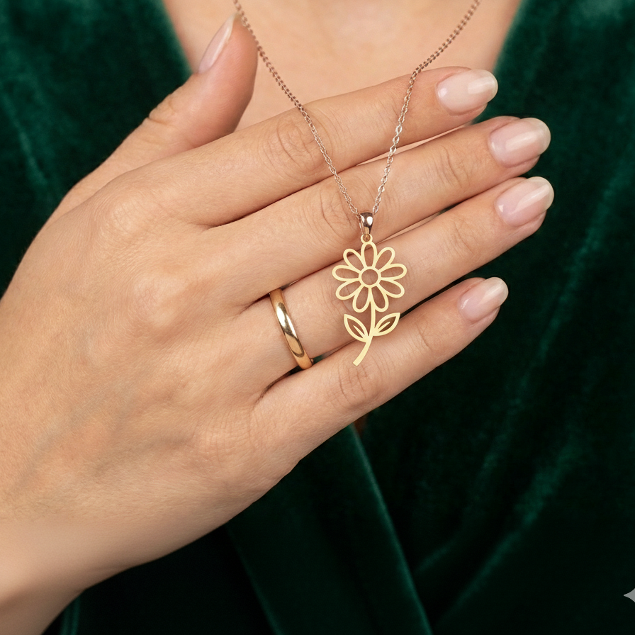 Golden Stainless Steel Flower Necklace